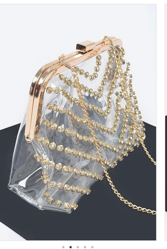 Gold and clear rhinestone clutch